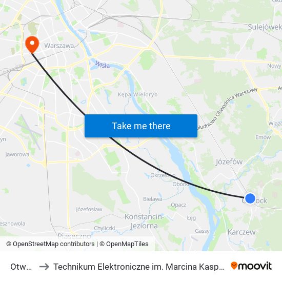 Otwock to Technikum Elektroniczne im. Marcina Kasprzaka nr 36 map