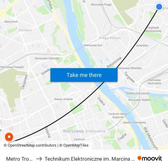 Metro Trocka 02 to Technikum Elektroniczne im. Marcina Kasprzaka nr 36 map