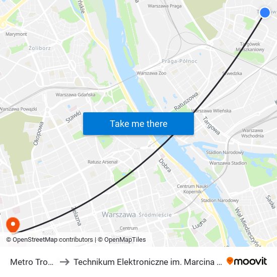 Metro Trocka 01 to Technikum Elektroniczne im. Marcina Kasprzaka nr 36 map