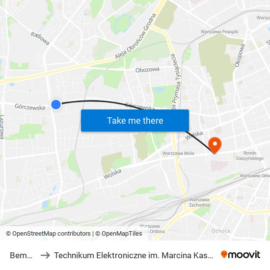 Bemowo to Technikum Elektroniczne im. Marcina Kasprzaka nr 36 map