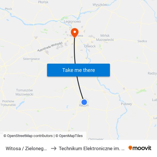 Witosa / Zielonego Sztandaru (Nż) to Technikum Elektroniczne im. Marcina Kasprzaka nr 36 map