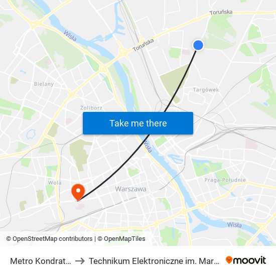 Metro Kondratowicza 06 to Technikum Elektroniczne im. Marcina Kasprzaka nr 36 map