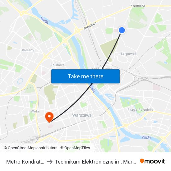 Metro Kondratowicza 08 to Technikum Elektroniczne im. Marcina Kasprzaka nr 36 map