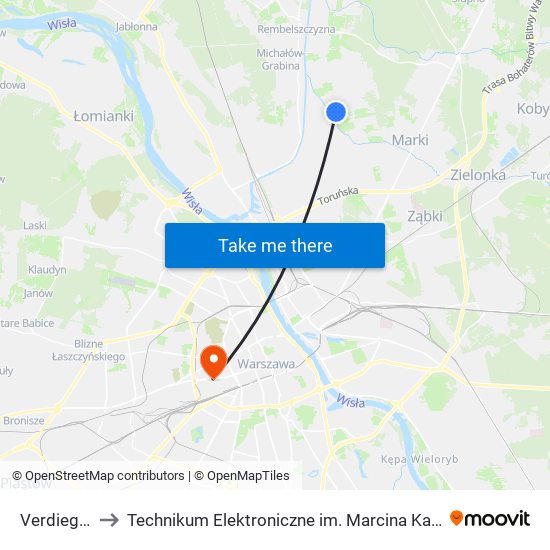 Verdiego to Technikum Elektroniczne im. Marcina Kasprzaka nr 36 map