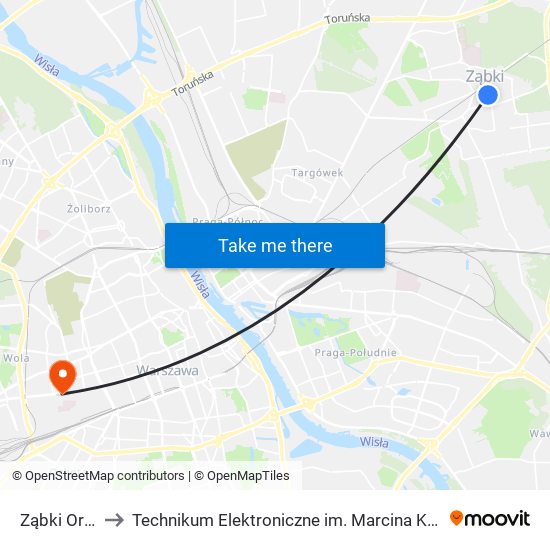 Ząbki Orla 01 to Technikum Elektroniczne im. Marcina Kasprzaka nr 36 map