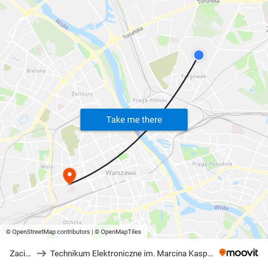 Zacisze to Technikum Elektroniczne im. Marcina Kasprzaka nr 36 map