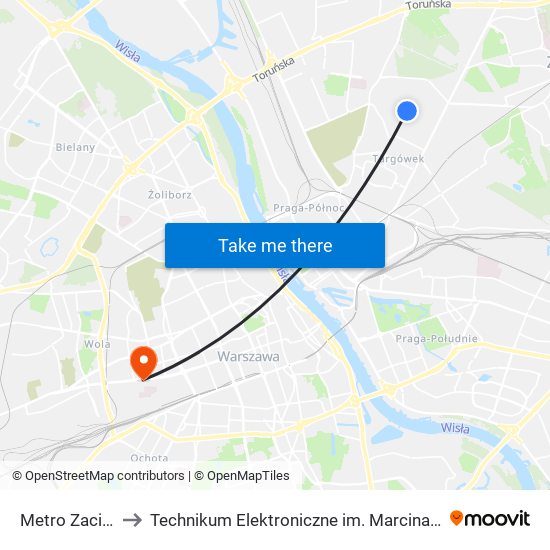 Metro Zacisze 01 to Technikum Elektroniczne im. Marcina Kasprzaka nr 36 map