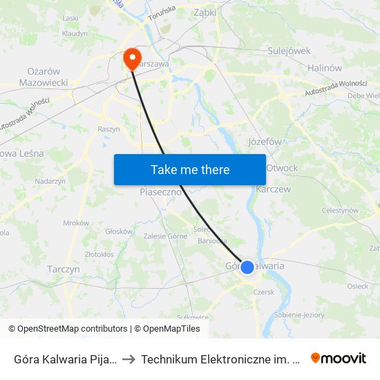 Góra Kalwaria Pijarska - Basen 01 to Technikum Elektroniczne im. Marcina Kasprzaka nr 36 map