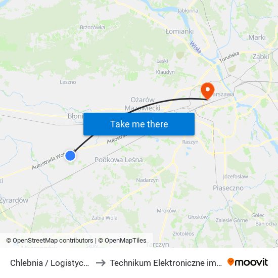 Chlebnia / Logistyczna / Raben 01 (Nż) to Technikum Elektroniczne im. Marcina Kasprzaka nr 36 map