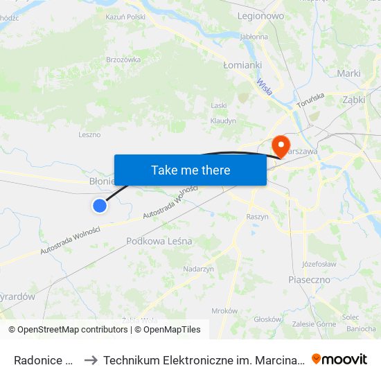 Radonice 02 (Nż) to Technikum Elektroniczne im. Marcina Kasprzaka nr 36 map