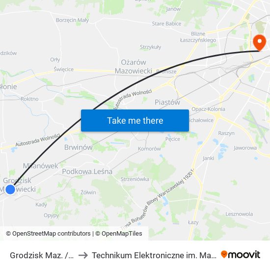 Grodzisk Maz. / Dw. PKP 01 to Technikum Elektroniczne im. Marcina Kasprzaka nr 36 map