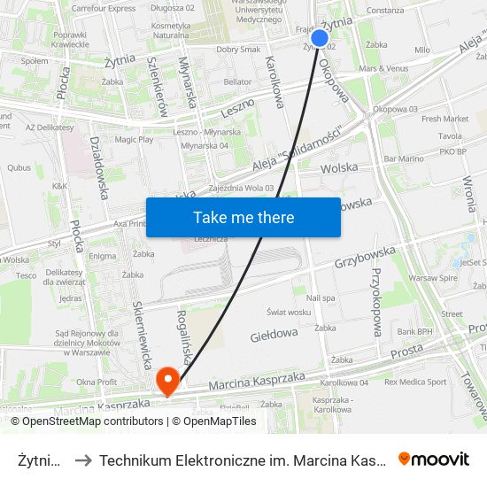 Żytnia 02 to Technikum Elektroniczne im. Marcina Kasprzaka nr 36 map