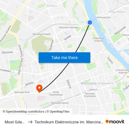 Most Gdański to Technikum Elektroniczne im. Marcina Kasprzaka nr 36 map