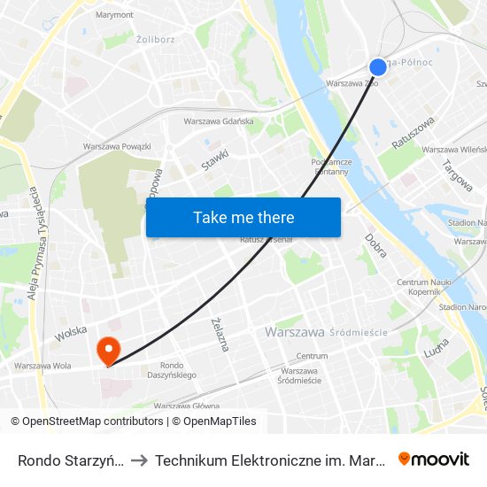 Rondo Starzyńskiego 08 to Technikum Elektroniczne im. Marcina Kasprzaka nr 36 map