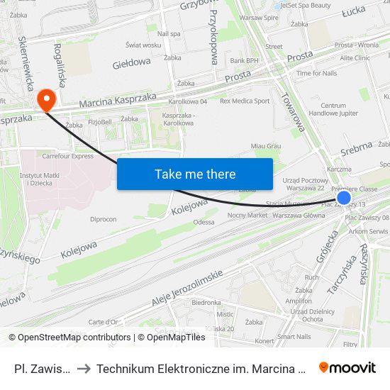 Pl. Zawiszy 13 to Technikum Elektroniczne im. Marcina Kasprzaka nr 36 map