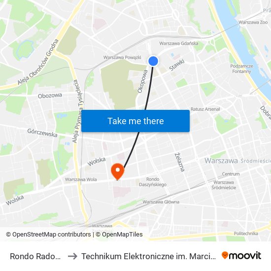 Rondo Radosława 06 to Technikum Elektroniczne im. Marcina Kasprzaka nr 36 map