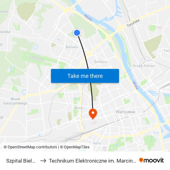 Szpital Bielański to Technikum Elektroniczne im. Marcina Kasprzaka nr 36 map