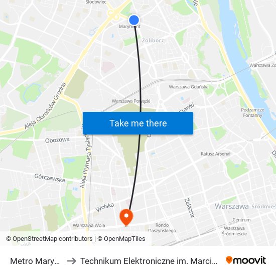 Metro Marymont 03 to Technikum Elektroniczne im. Marcina Kasprzaka nr 36 map