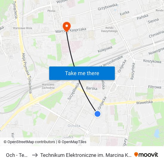 Och - Teatr 03 to Technikum Elektroniczne im. Marcina Kasprzaka nr 36 map