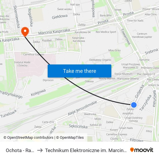 Ochota-Ratusz to Technikum Elektroniczne im. Marcina Kasprzaka nr 36 map