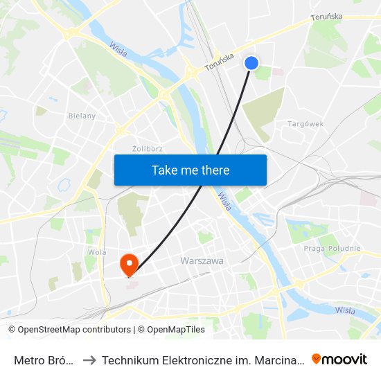 Metro Bródno to Technikum Elektroniczne im. Marcina Kasprzaka nr 36 map