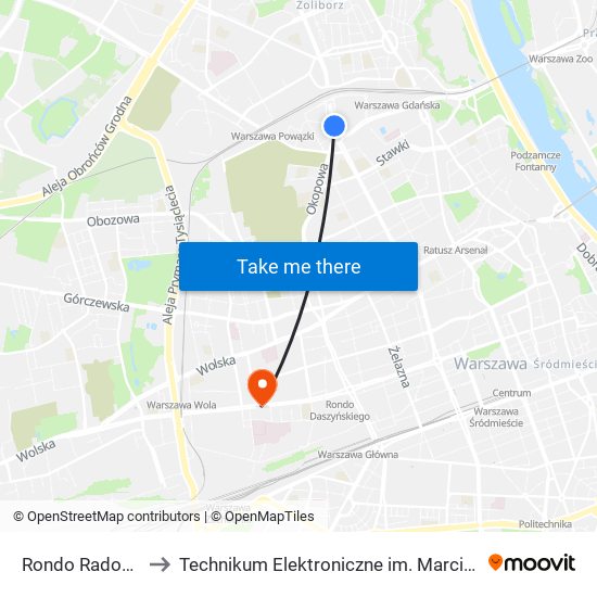 Rondo Radosława 10 to Technikum Elektroniczne im. Marcina Kasprzaka nr 36 map