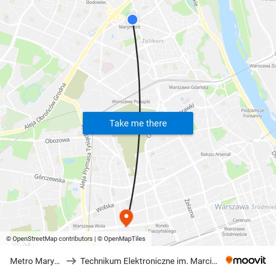 Metro Marymont 04 to Technikum Elektroniczne im. Marcina Kasprzaka nr 36 map