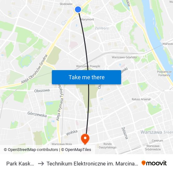 Park Kaskada 04 to Technikum Elektroniczne im. Marcina Kasprzaka nr 36 map