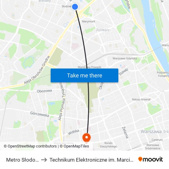 Metro Słodowiec 06 to Technikum Elektroniczne im. Marcina Kasprzaka nr 36 map