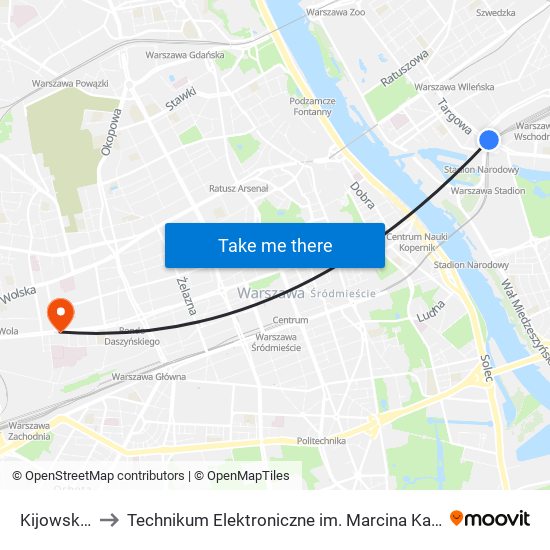 Kijowska 03 to Technikum Elektroniczne im. Marcina Kasprzaka nr 36 map