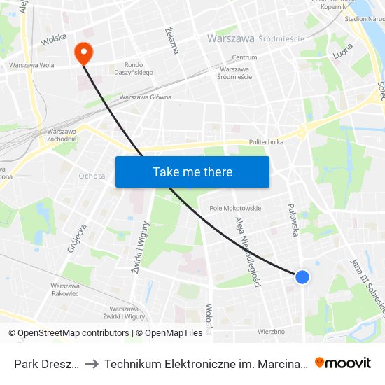 Park Dreszera to Technikum Elektroniczne im. Marcina Kasprzaka nr 36 map