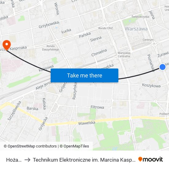 Hoża to Technikum Elektroniczne im. Marcina Kasprzaka nr 36 map