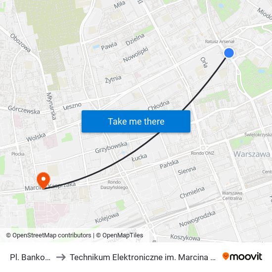 Pl. Bankowy 08 to Technikum Elektroniczne im. Marcina Kasprzaka nr 36 map