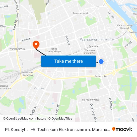 Pl. Konstytucji 05 to Technikum Elektroniczne im. Marcina Kasprzaka nr 36 map