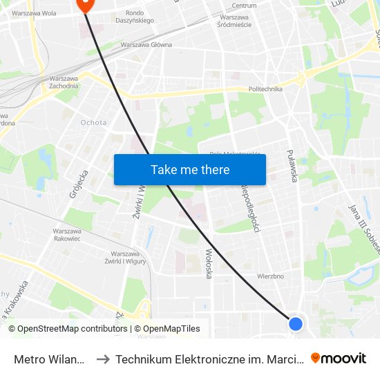 Metro Wilanowska to Technikum Elektroniczne im. Marcina Kasprzaka nr 36 map