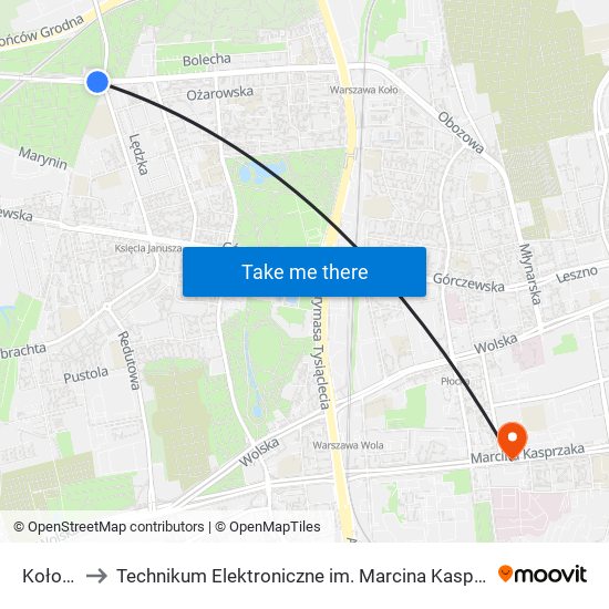 Koło 01 to Technikum Elektroniczne im. Marcina Kasprzaka nr 36 map