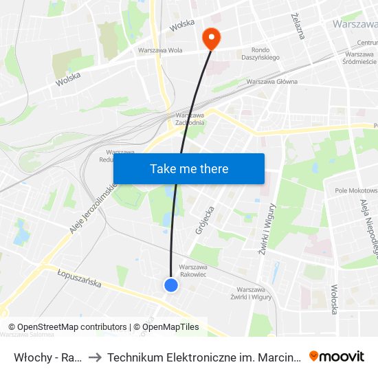 Włochy - Ratusz 03 to Technikum Elektroniczne im. Marcina Kasprzaka nr 36 map