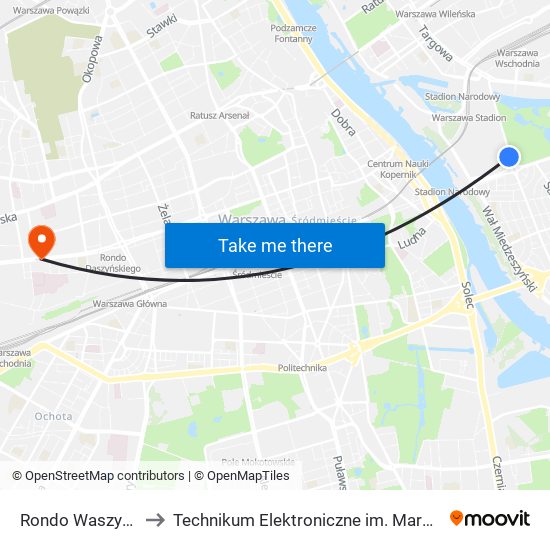 Rondo Waszyngtona 08 to Technikum Elektroniczne im. Marcina Kasprzaka nr 36 map