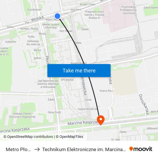 Metro Płocka 03 to Technikum Elektroniczne im. Marcina Kasprzaka nr 36 map