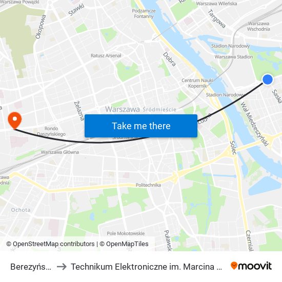 Berezyńska 01 to Technikum Elektroniczne im. Marcina Kasprzaka nr 36 map