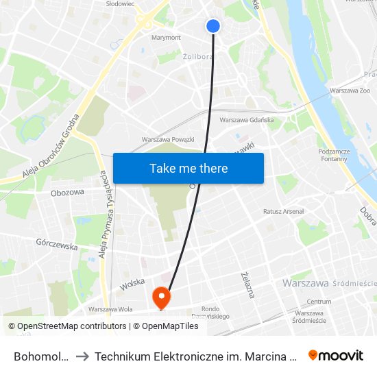 Bohomolca 03 to Technikum Elektroniczne im. Marcina Kasprzaka nr 36 map