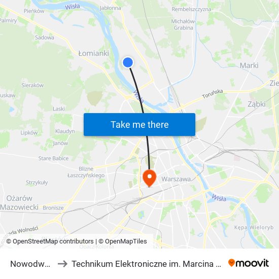 Nowodwory 01 to Technikum Elektroniczne im. Marcina Kasprzaka nr 36 map