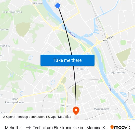 Mehoffera 01 to Technikum Elektroniczne im. Marcina Kasprzaka nr 36 map