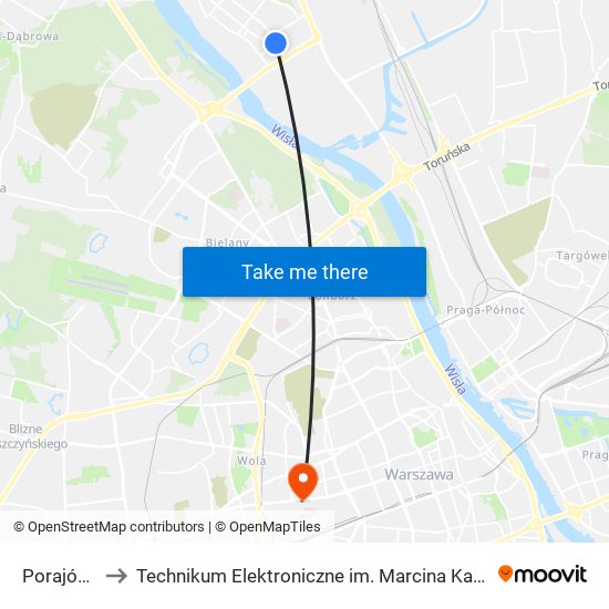 Porajów 02 to Technikum Elektroniczne im. Marcina Kasprzaka nr 36 map