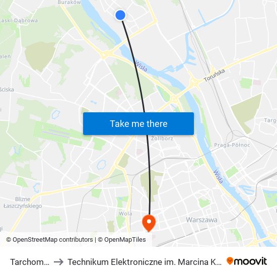 Tarchomin 02 to Technikum Elektroniczne im. Marcina Kasprzaka nr 36 map