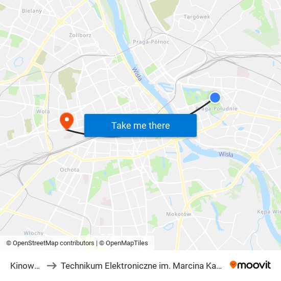 Kinowa 01 to Technikum Elektroniczne im. Marcina Kasprzaka nr 36 map