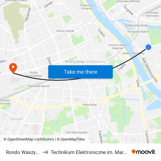 Rondo Waszyngtona 01 to Technikum Elektroniczne im. Marcina Kasprzaka nr 36 map