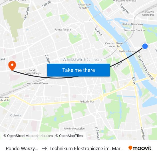 Rondo Waszyngtona 02 to Technikum Elektroniczne im. Marcina Kasprzaka nr 36 map