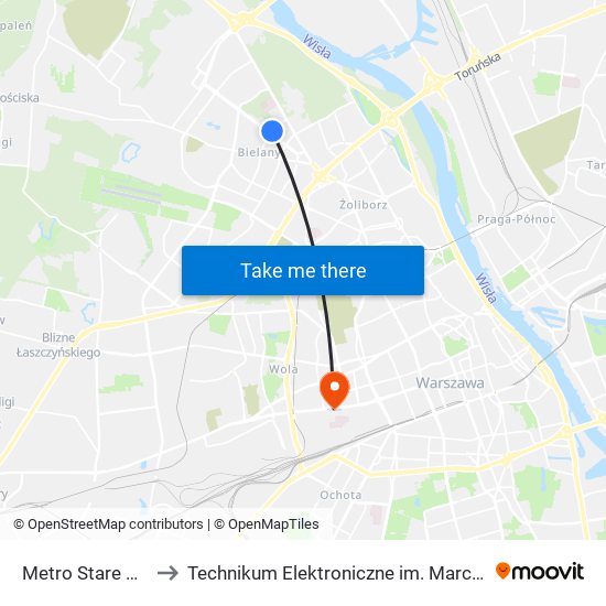 Metro Stare Bielany 04 to Technikum Elektroniczne im. Marcina Kasprzaka nr 36 map