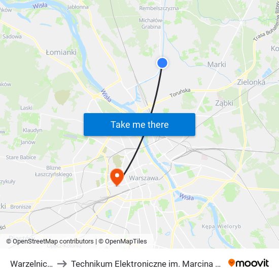 Warzelnicza 01 to Technikum Elektroniczne im. Marcina Kasprzaka nr 36 map